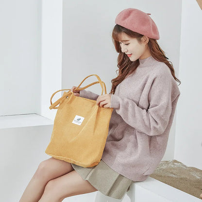 Fashion Outdoor Leisure Shopping Bag Shoulder Bags Women New Corduroy Canvas Bag Girl Travel Party Organizer with Button Handbag