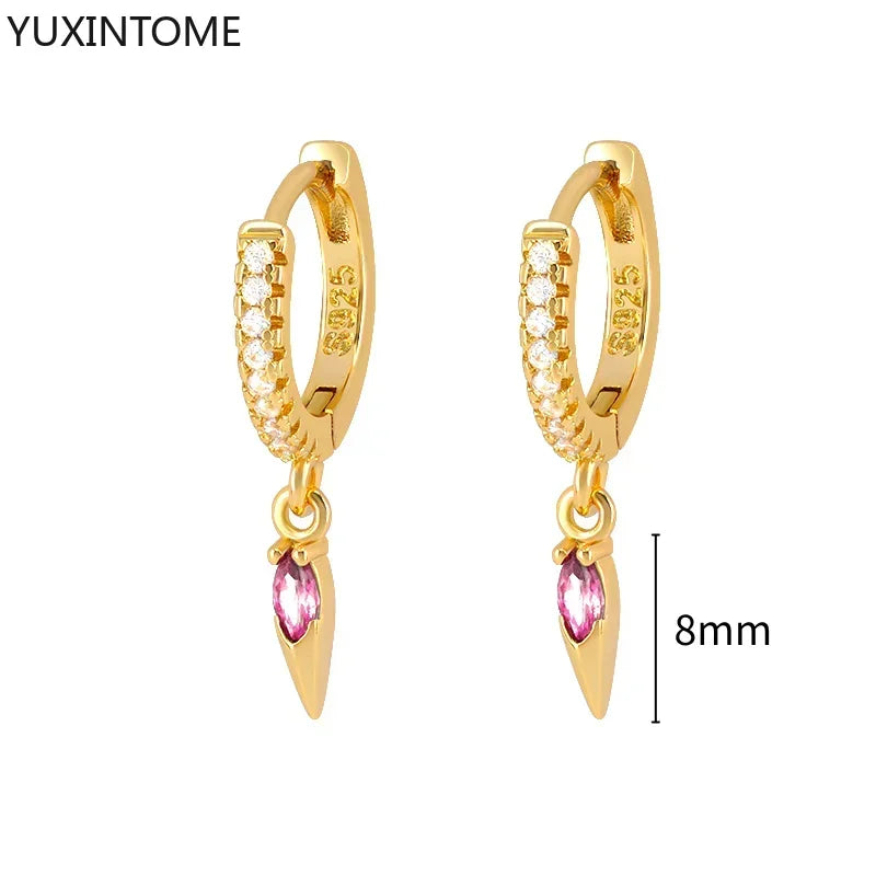 925 Silver Ear Needle Rose Red Hoop Earrings For Women Exquisite Water Drop/Flower/Heart Crystal Piercing Huggie Earring Jewelry