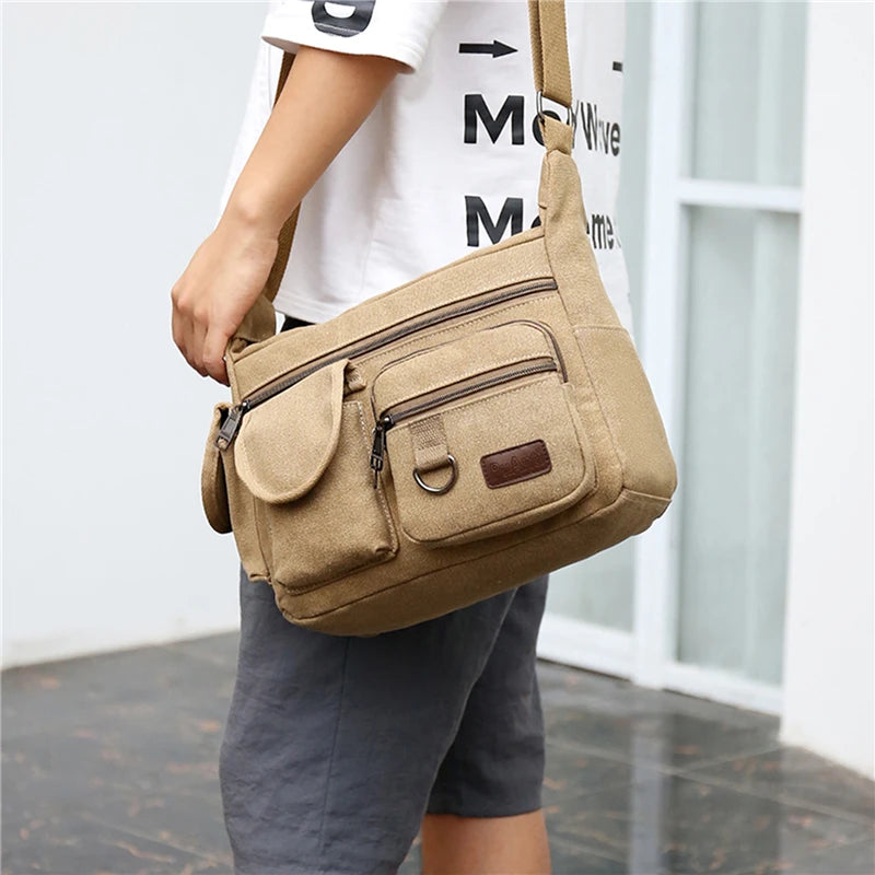 Men Canvas Messenger Bag Vintage Water Resistant Waxed Crossbody Bags Briefcase Padded Shoulder Bag For Male Handbag New