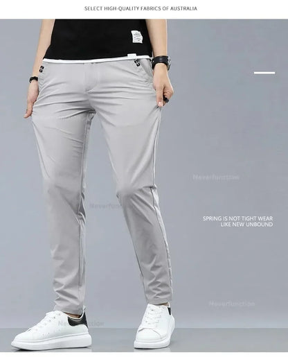 2024 Summer Thin Men's Slim Fit Casual Pants Korean Style Soft Breathable Elastic Business Fashion Casual Long Pants Male