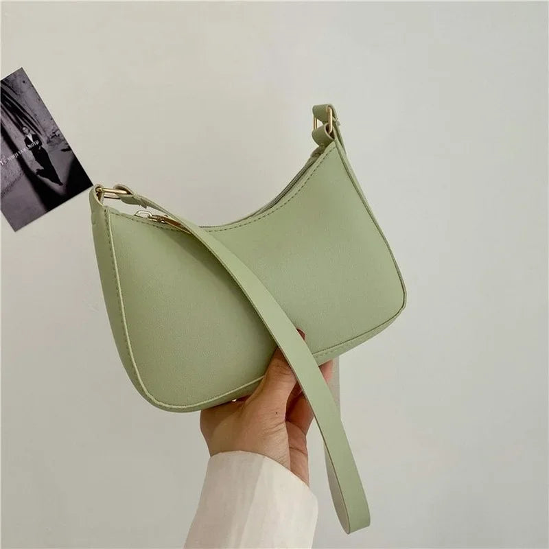 Womens Simple Fashion Handbags Retro Solid Color PU Leather Shoulder Underarm Bag Casual Hobos Handbags Trend Crossbody Bags