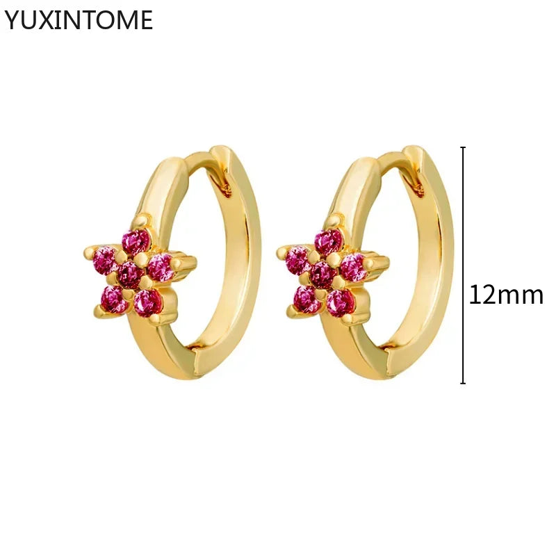 925 Silver Ear Needle Rose Red Hoop Earrings For Women Exquisite Water Drop/Flower/Heart Crystal Piercing Huggie Earring Jewelry