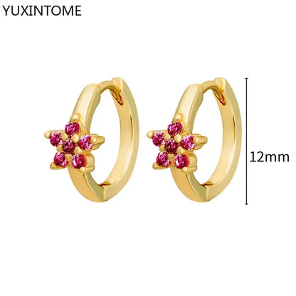 925 Silver Ear Needle Rose Red Hoop Earrings For Women Exquisite Water Drop/Flower/Heart Crystal Piercing Huggie Earring Jewelry