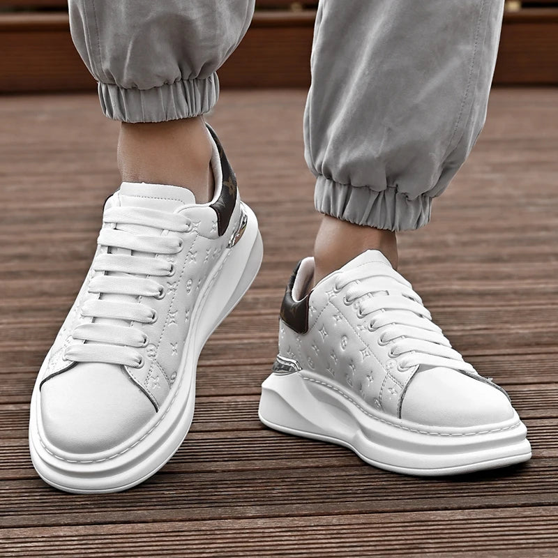 Men Casual board shoes White Sneakers Men Fashion Lace Up  Leather Casual Comfortable  Board Shoes Non-slip Board Shoe Men Shoes