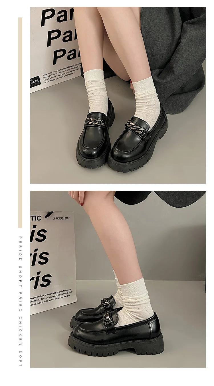 2024Women's Loafers  Spring British Style Slip On Platform Mary Jane Shoes Woman Japanese Jk Uniform Lolita Shoes Women