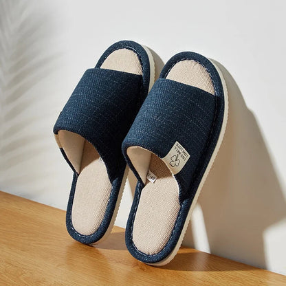 NEW Home Linen Slippers For Men In Spring&Autumn Comfortable Bedroom Open-toed&Breathable Slippers Men's & Women's Shoes Summer