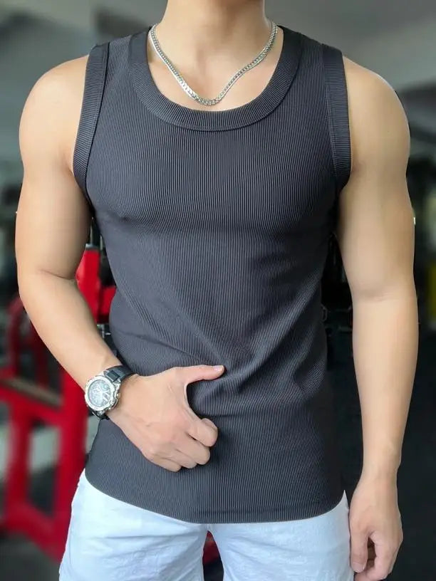 New Men's Casual Tank Top Summer Fitness Training Elastic Base Layer 2024 Sleeveless Sports Vest bodybuilding gym t shirt men