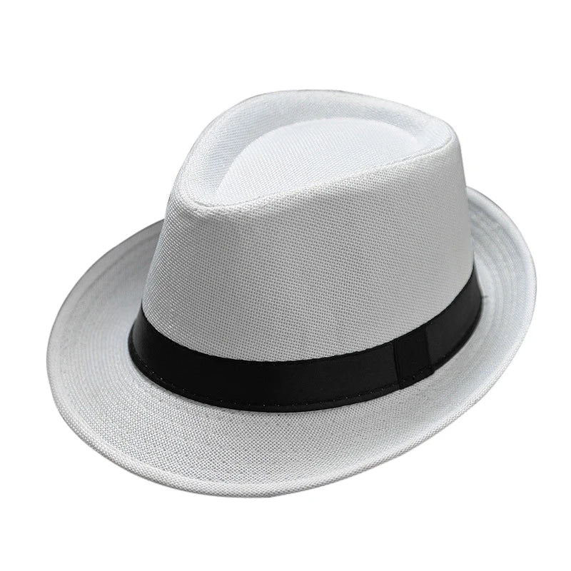 Summer Fedora Hat for Men Fashionable Elegant Vintage Black Women White Red Brim 1920s Panama Top Jazz Beach Unisex Classic Cap