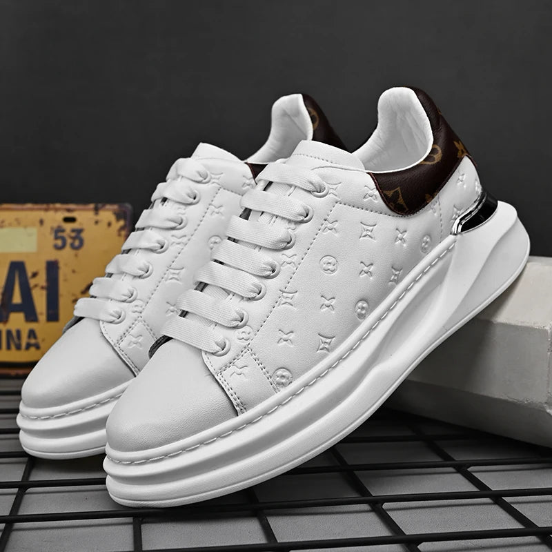 Men Casual board shoes White Sneakers Men Fashion Lace Up  Leather Casual Comfortable  Board Shoes Non-slip Board Shoe Men Shoes