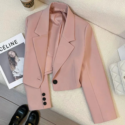 Women's Spring and Fall New Fashion Loose Solid Color Short Suit Jacket, High Design Sense Single-button Commuter Suit Jacket