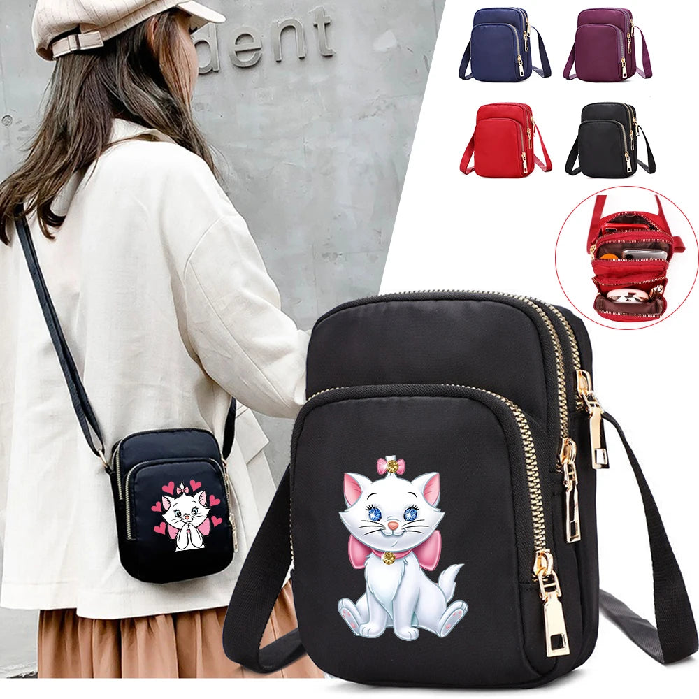 The Aristocats Marie Cat Women Shoulder Bags Cell Phone Purse Crossbody Shoulder Strap Handbag Female Girls Bags Causal Bag Gift