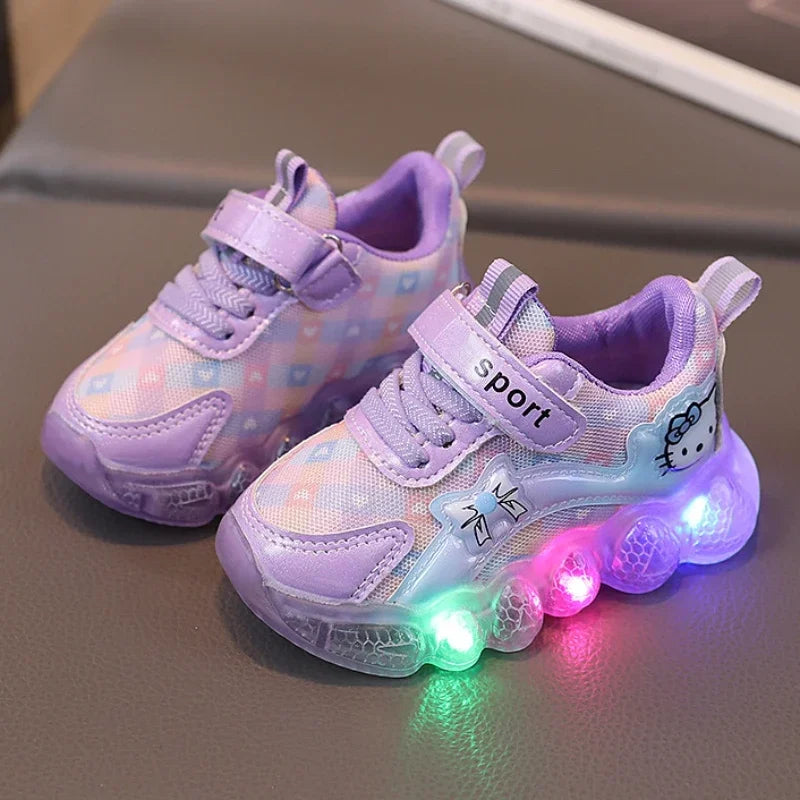 Cute Hello Kitty Casual Shoes for Baby Girl Children Led Light Sneakers Kids Shoes Toddler Walking Shoes Kids Anti-slip Shoes