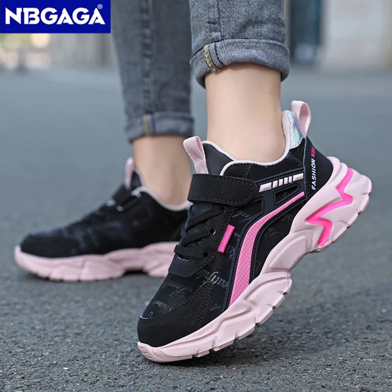 Girls Sport Shoes Comfortable Leather Kids Running School Casual Shoes  Non-slip Outdoor Children Walking Sneaker Tennis