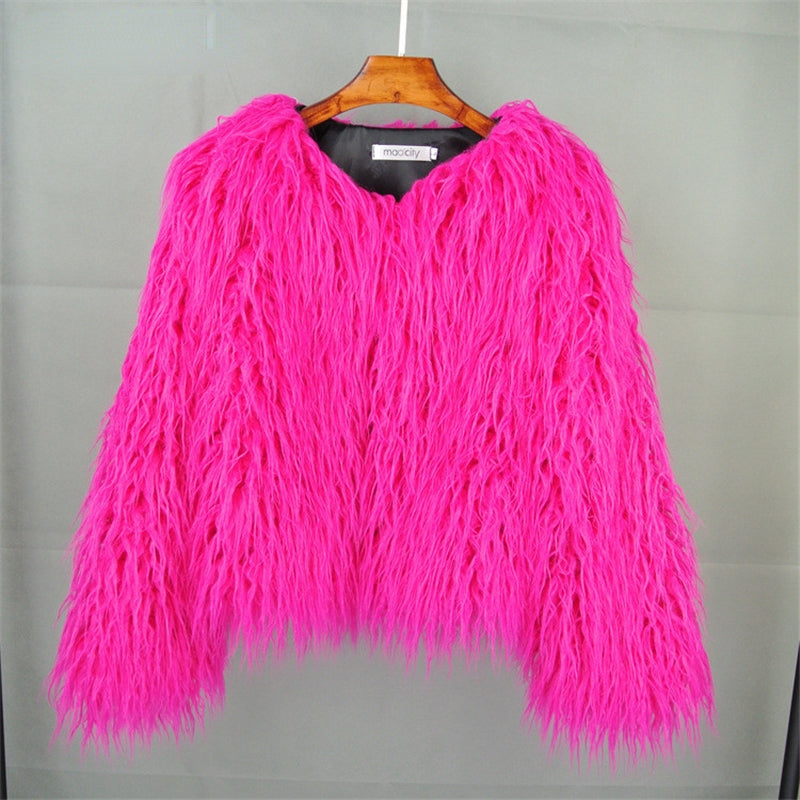 Colorful Warm Faux Women Fur Coat Loose Black White Pink Plush Coat Female Jacket Fur Autumn Winter Shaggy Outerwear