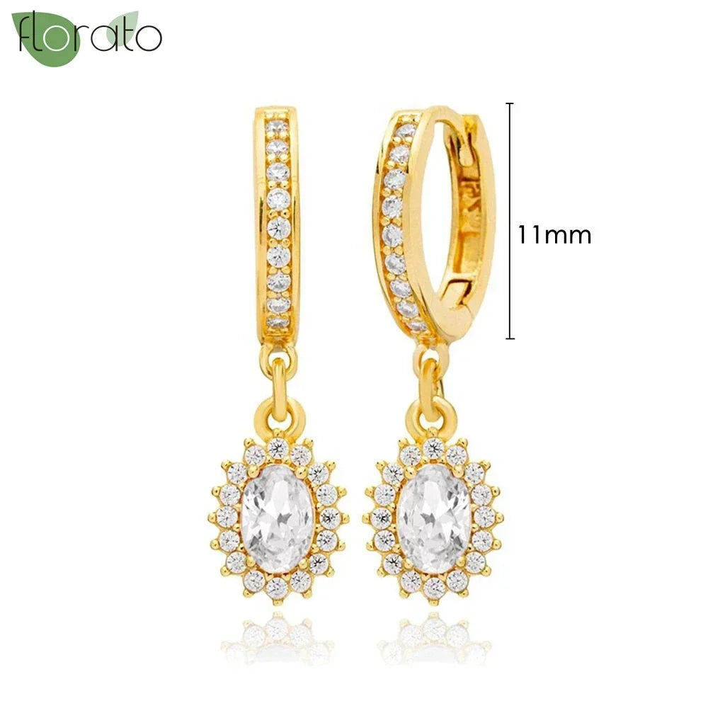 925 Sterling Silver Needle Elegant White Crystals Small Hoop Earrings for Women Fashion 18K Gold Pendant Earrings Luxury Jewelry