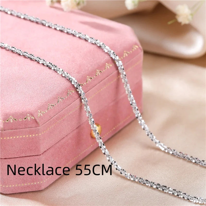 Authentic S925 Sterling Silver Necklace 2mm Sparkling Collarbone, Sweater Chain, High Charm Jewelry Gift Women