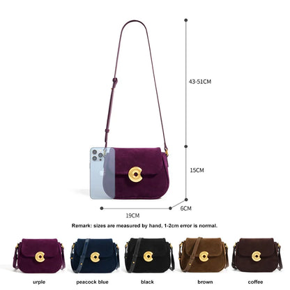 2024 Autumn New Style Women Mini Saddle Bag Ladies Retro Suede Leather Messenger Female Frosted Leather Cross-body Shoulder Bag