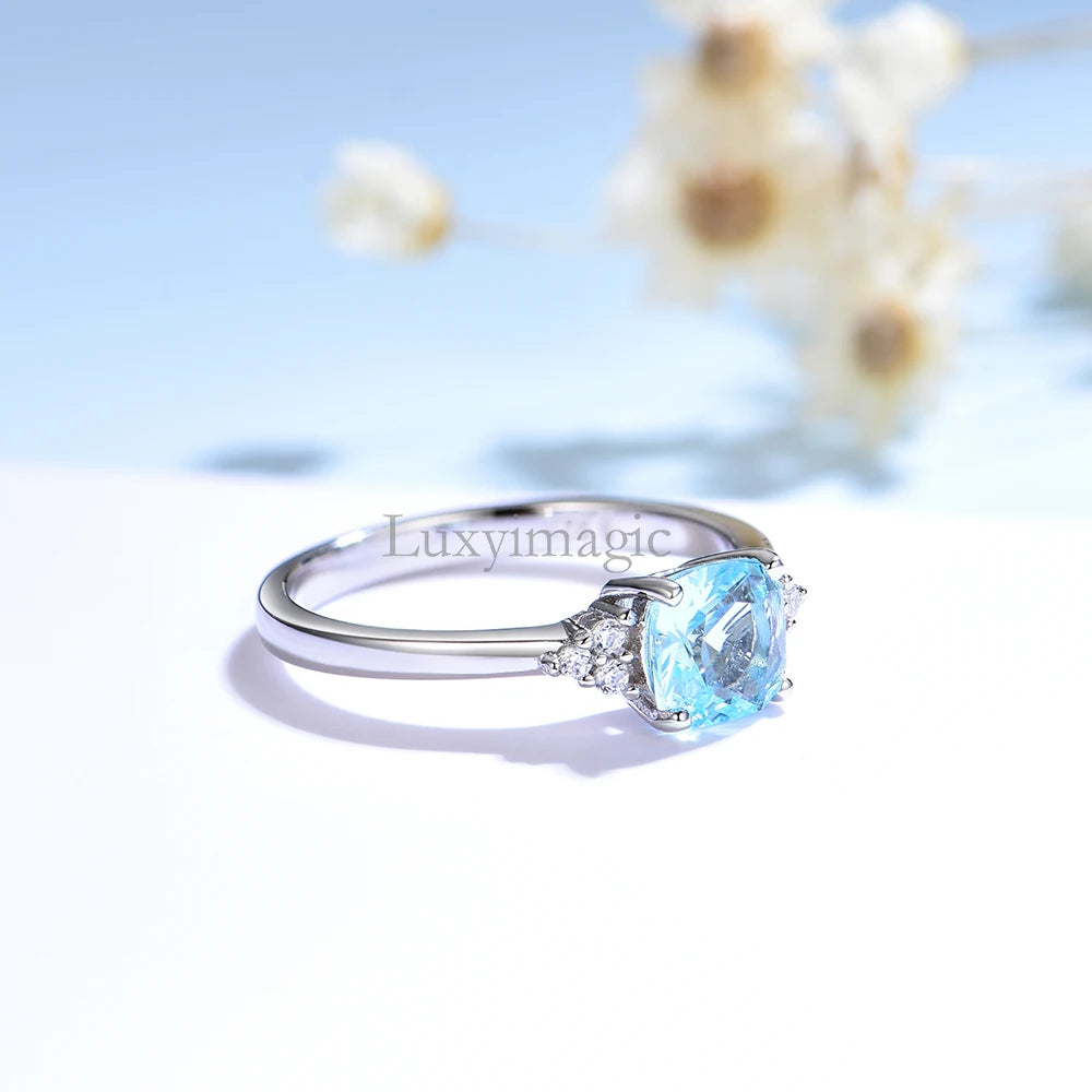 Luxyimagic Nano Aquamarine Rings for Women Silver 925 Jewelry Gemstones Birthstone Wedding Engagement Anniversary Gift for Her