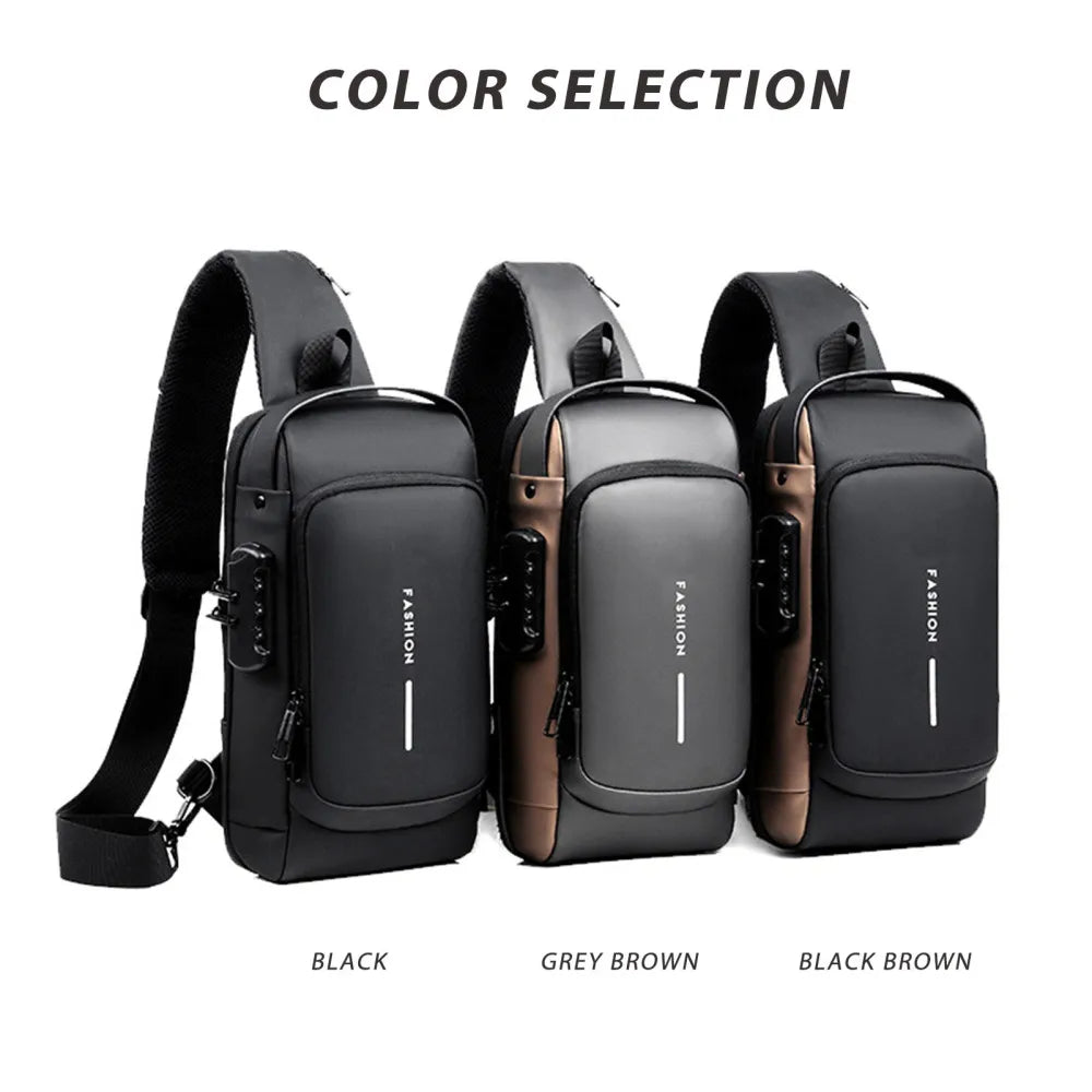 USB Charging Sport Sling Bag Male Anti-theft Chest Bag with Password Lock