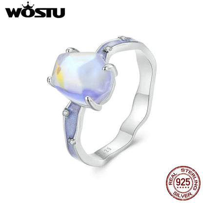 WOSTU 925 Sterling Silver Ring Aurora Ring with Zircon & Purple Enamel For Women Party Wedding Anniversary Gift Fine Jewelry