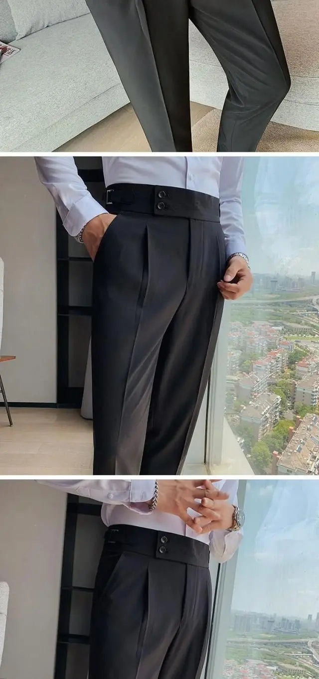 2023 Spring and Autumn Fashion Korean Edition Casual Business High Waist Button Slim Fit Straight Tube Non Iron Men's Suit Pants