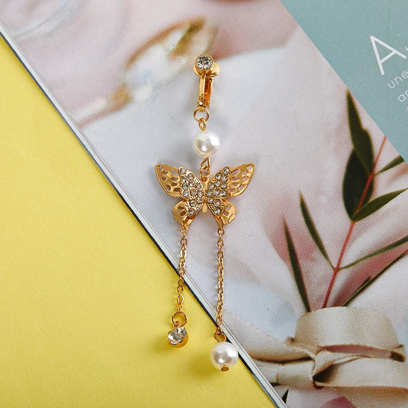 Clip On Belly Button Ring Butterfly Shape Fake Belly Piercing Clip On Umbilical Navel Body Jewelry Trendy Fashion Style