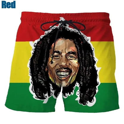 Rock Singer Bob Marley Reggae Rasta Pattern Board Shorts 3D Printing Men's Outdoor Leisure Sports Gym Shorts Men Swim Trunks