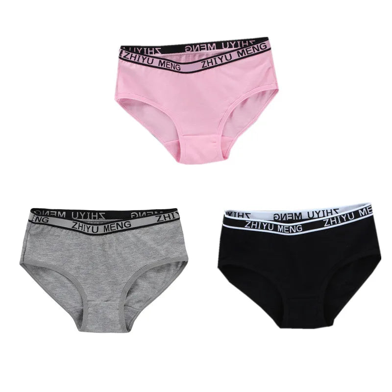 3PC Girl Panties Cotton/Spandex Letter Middle-waisted 14-16Y Children Student Briefs Underwear Underpants