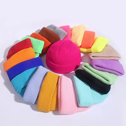 Winter Hats for Unisex New Beanies Knitted Solid Fluorescent  Caps Warmer Casual Beanies Trendy Hat  All-match Multicolor Candy