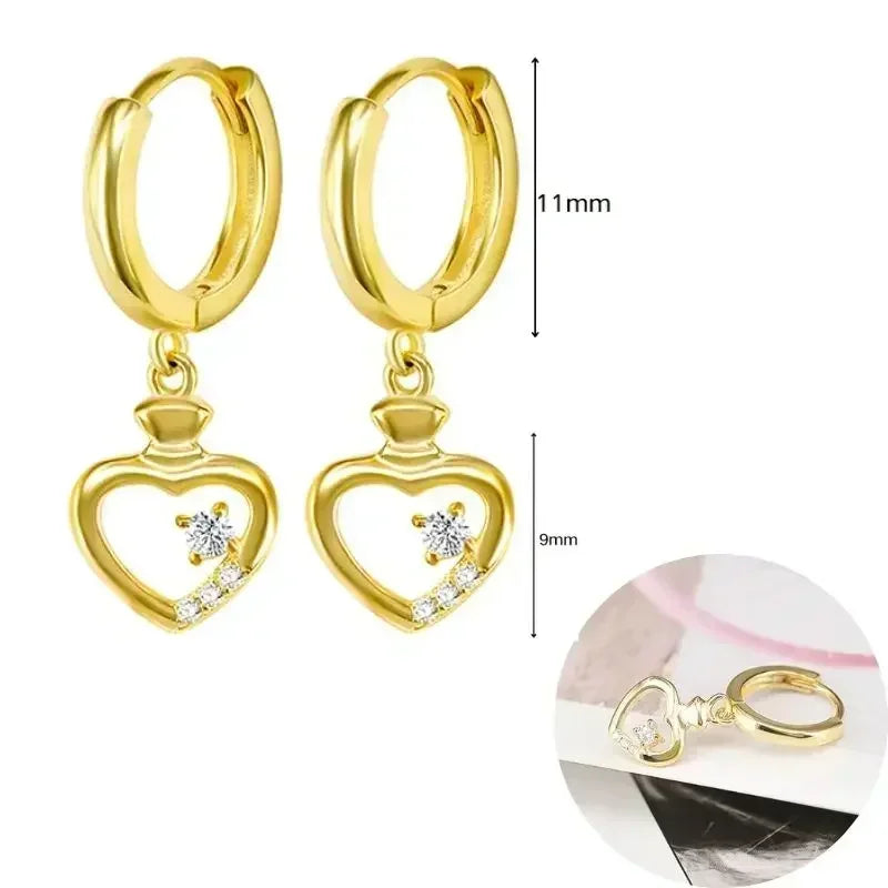 925 Sterling Silver Needle Heart Shape Pave Zircon Pendant Hoop Earrings for Women Light Luxury Anniversary Party Gifts Earrings