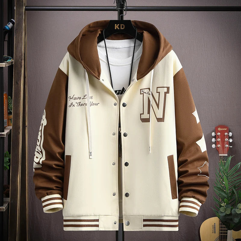 2023 Trendy Hip Hop Hooded Baseball Uniform Unisex Lightweight Sportswear Jacket Men's Bomber Jackets Autumn Coat Letter Printed