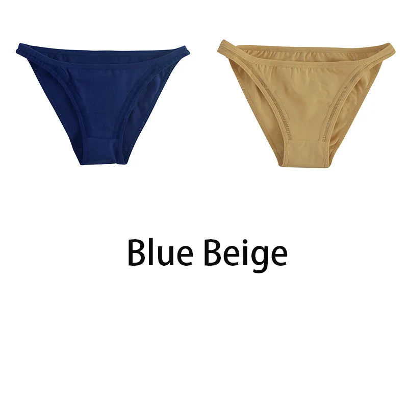 2Pcs/set Women Cotton Panties Female Mesh Underwear Solid Color Bikini Briefs Underpants Ladies Cotton Panty Girls Lingerie