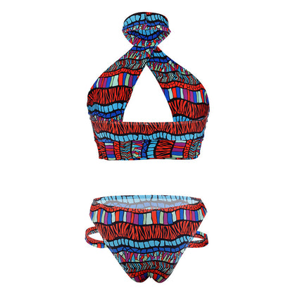 Retro African Style Bandage Bikinis Sets Women's Swimsuit 2024 New Sexy Cross Halter 2 Pieces Swimwear Surf Bathing Suits