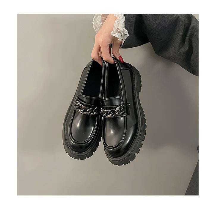 2024Women's Loafers  Spring British Style Slip On Platform Mary Jane Shoes Woman Japanese Jk Uniform Lolita Shoes Women