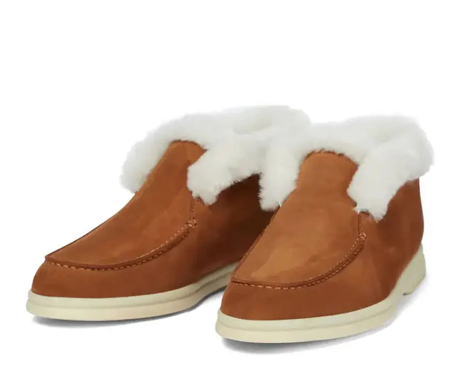 Women's Ankle Boots Black Boots Cow Suede Natural Fur Winter Boots Loafers Women's Slip-On Snow Boots