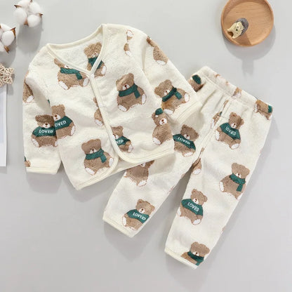 2Pcs Set Newborn Baby Clothing Flannle Girls Set Spring Autumn Suit for Babies Soft Toddler Jacket Fashion Infant Clothes 0-24 M