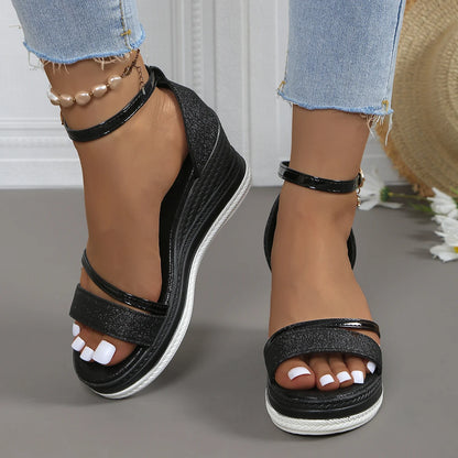 Summer New Super High Heel Wedge Sandals Women's Versatile Platform Flatform Shoes with A Straight Strap Sandals high heels