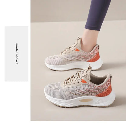 Spring 2025 New Thick Soled Sports Shoes Breathable Fitness Mesh Running Wear Resistant Casual Vulcanized Shoes for Women