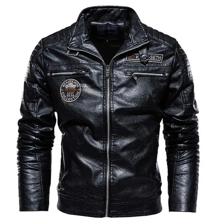 Green Leather Jacket Men Winter Fleece Motorcycle PU Bomber Leahter Jacket Male Stand Collar Casual Ropa De Hombre Slim Coat