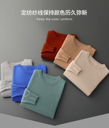 MVLYFLRT 100% Pure Merino Wool Sweater Men's Round Neck Pullover Tops Autumn Winter Thin Solid Color Sweater Versatile Basic