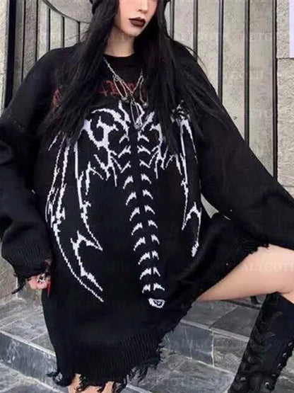 AltGoth Harajuku Cyber Y2k Gothic Sweater Women Streetwear Grunge Emo Alt Skeleton Long Sleeve Loose Casual Knitted Pullovers