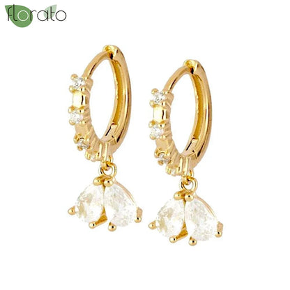 925 Sterling Silver Needle Elegant White Crystals Small Hoop Earrings for Women Fashion 18K Gold Pendant Earrings Luxury Jewelry