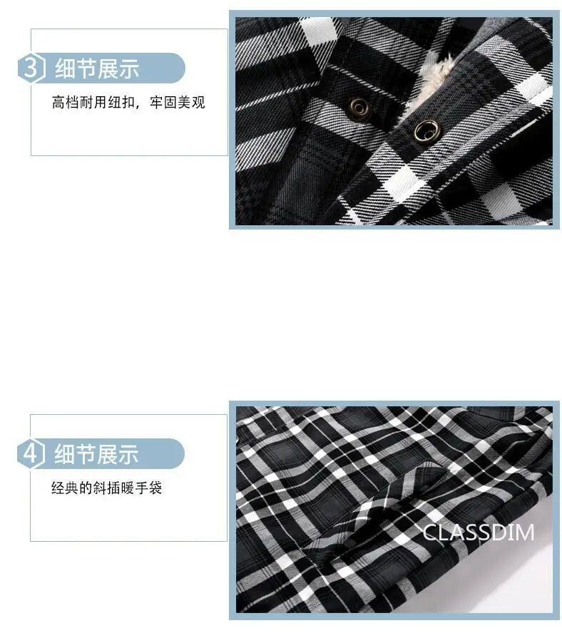 Men Winter Plaid Shirts Coats Hooded Fleece Jackets Harajuku Lg Sleeonve LoosCae sual Shirts Jackets European Style Size S-2XL