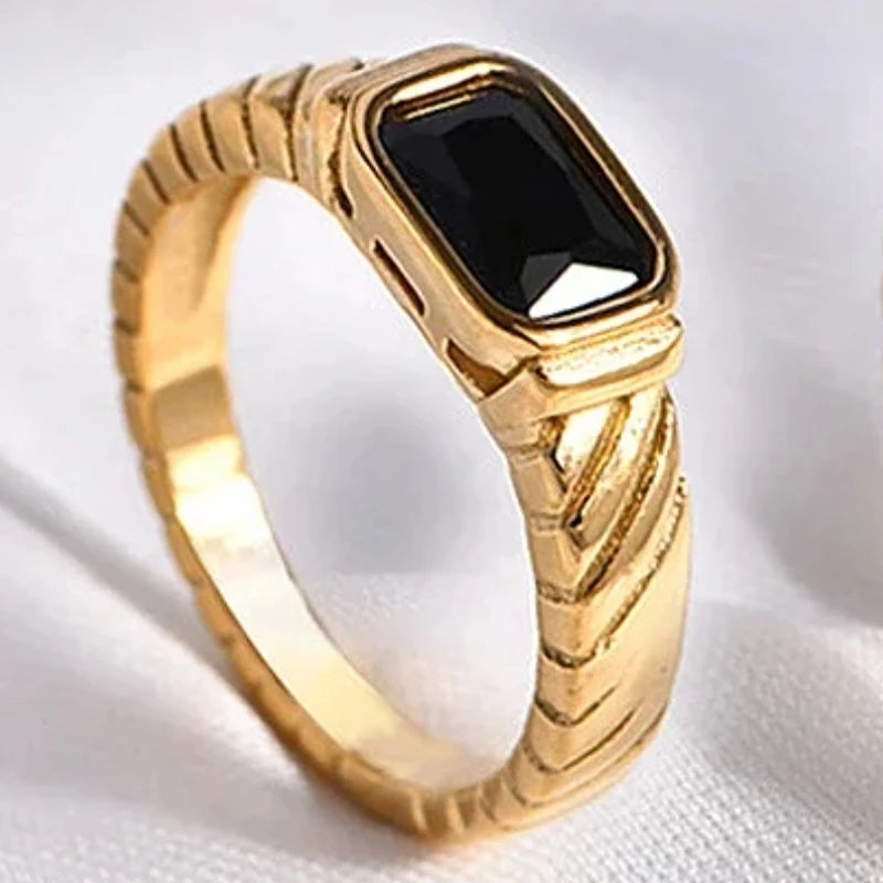 New Minimalist Square Geometric Ring Stainless Steel Black Zircon Rings For Women Engagement Wedding Jewlery