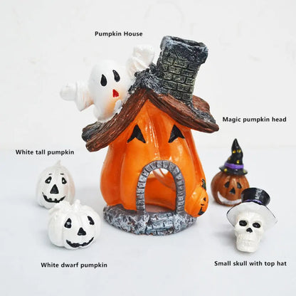 Resin Fish Tank Ornaments Aquarium Pumpkin Decoration Halloween Series White Skull Pumpkin House for Home Decor Holiday