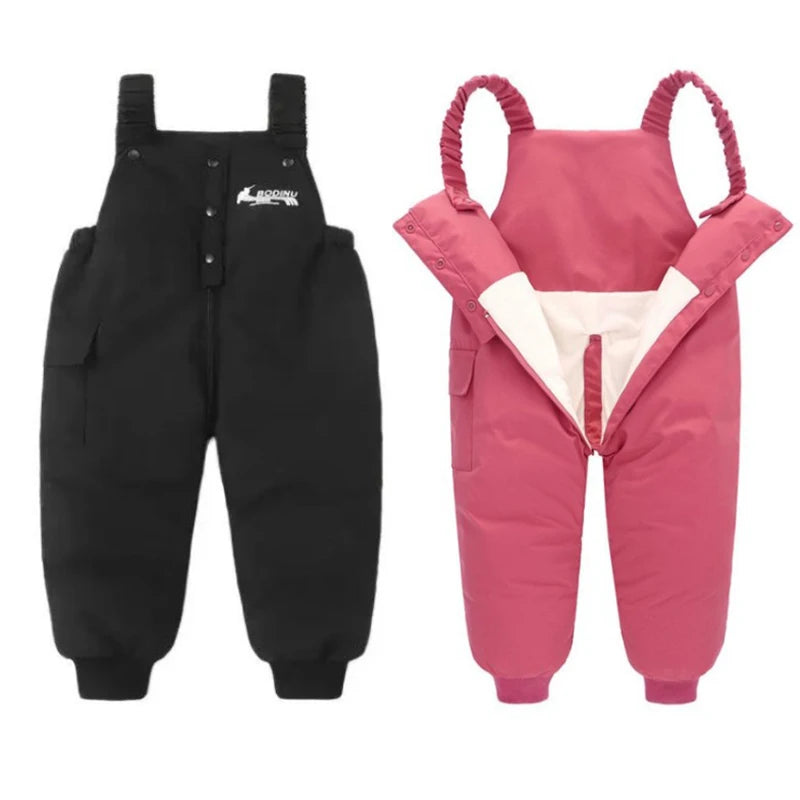 Winter Warm Overalls 1-4 Years Kid Jumpsuit Pants Girls Boys Thick Down Windproof Snow Cotton Pant High Quality Casual Clothes