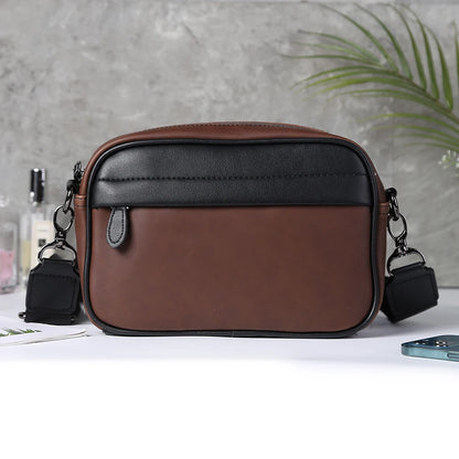 Casual Business Shoulder Bag for Men PU Leather Messenger Bag Wide Strap Crossbody Bags Square Plaid Designer Male Sling Bags