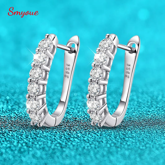 Smyoue 1.2ct Halo Moissanite Hoop Earrings for Women 925 Sterling Silver Straight Row Ear Buckles Wedding Small Ear Studs Gift