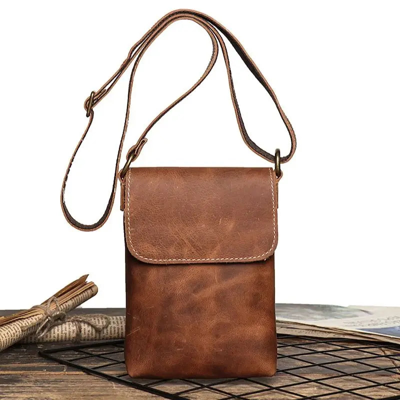 Genuine Leather Cellphone Pouch With Shoulder Strap Men Women Shoulder Bag Small Crossbody Bag Fashion Sling Bag For Outdoor