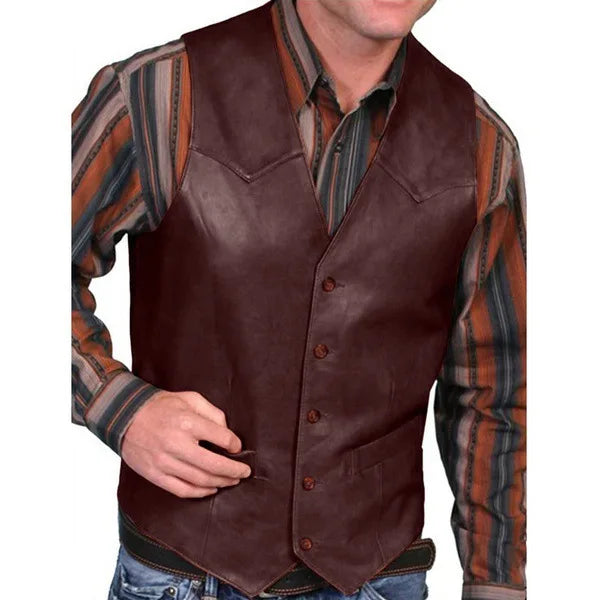 Leather Vest for Men Motorcycle Colete Luxo 5XL Steampunk Waistcoat  Western Cowboy Party Dress MensVintage Gilet Costume Homme